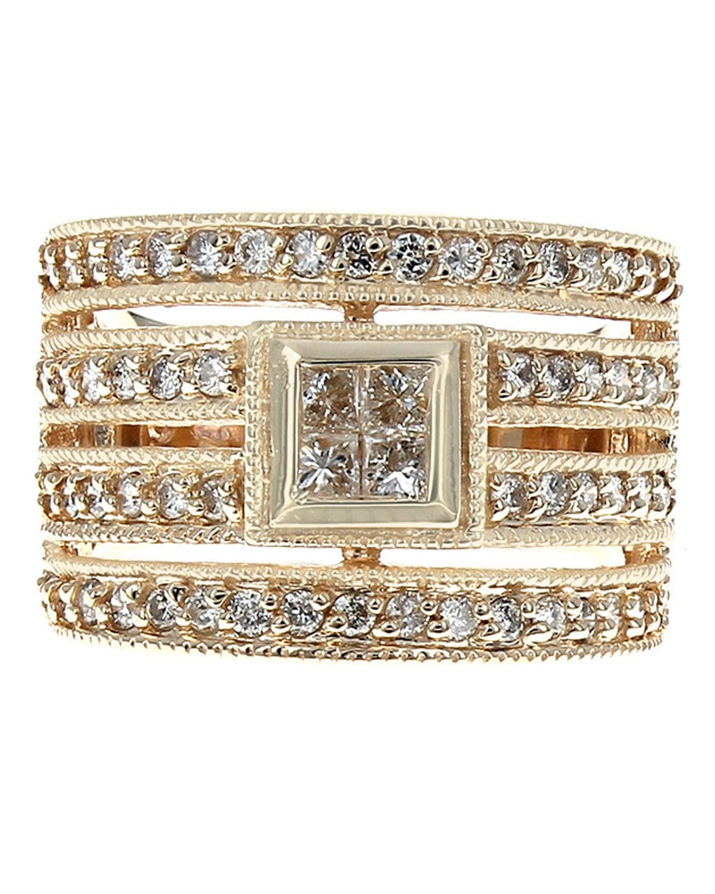 4 Row Round Diamond Band with Princess Diamond Station Center