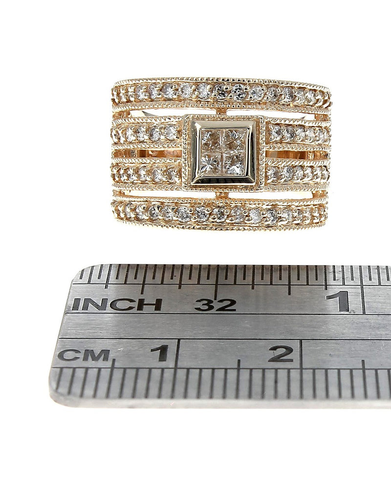 4 Row Round Diamond Band with Princess Diamond Station Center
