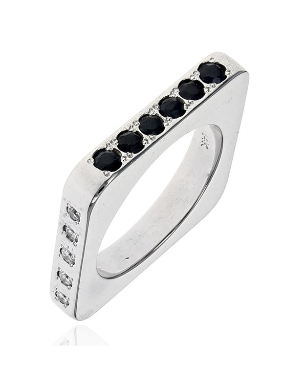 Diamond and Sapphire Square Stack Band