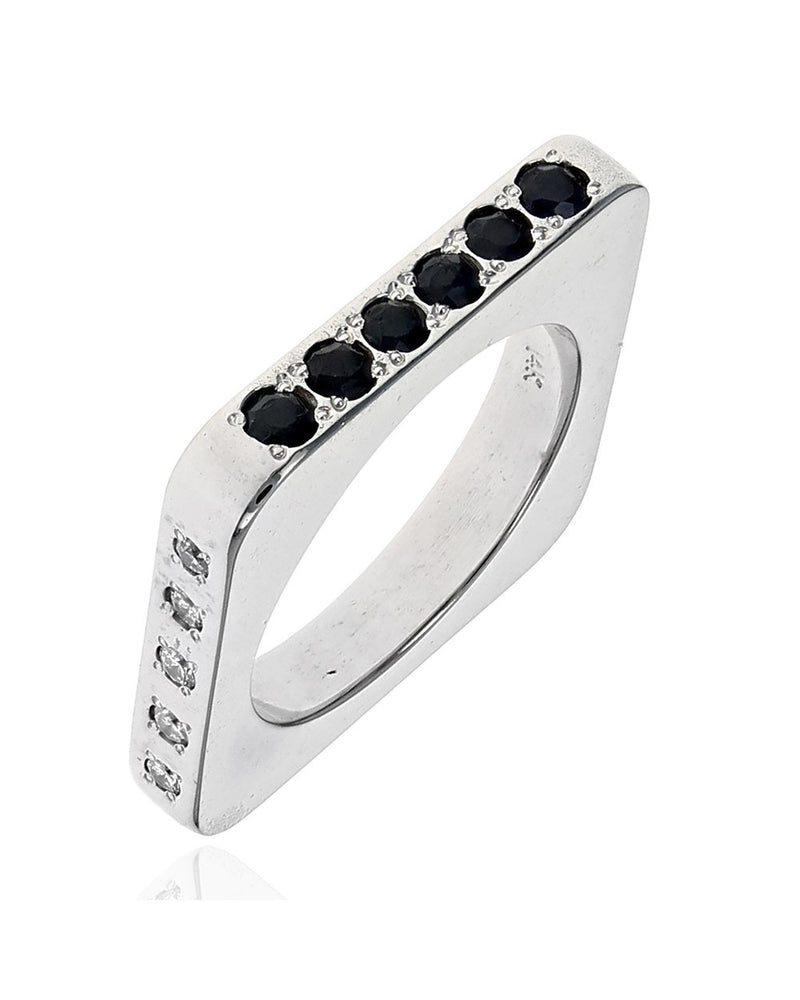 Diamond and Sapphire Square Stack Band
