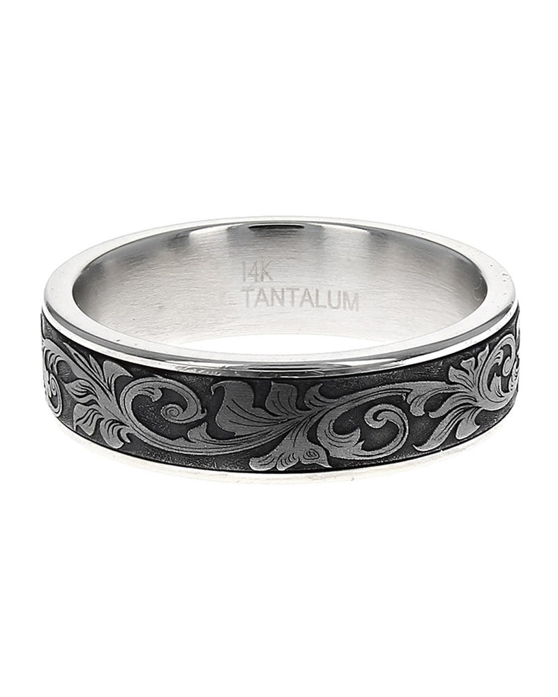 Gentlemans Etched Tantalum Band in White Gold