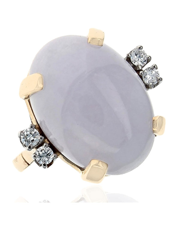 Lavender Jadeite and Diamond Accent Cabochon Ring