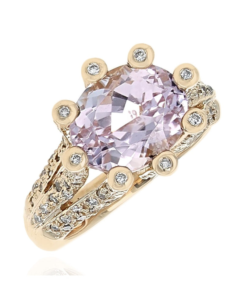 Kunzite and Diamond High Prong Ring
