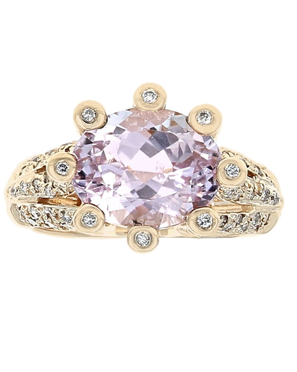 Kunzite and Diamond High Prong Ring