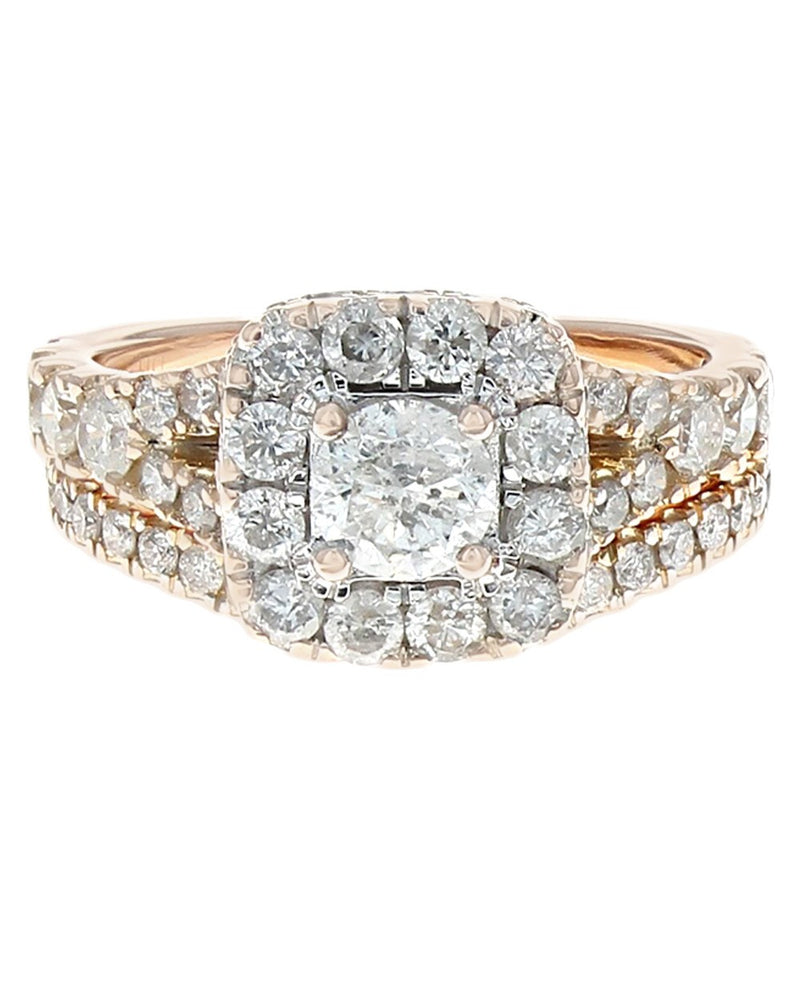 Diamond Square Halo Wedding Ring in Rose Gold