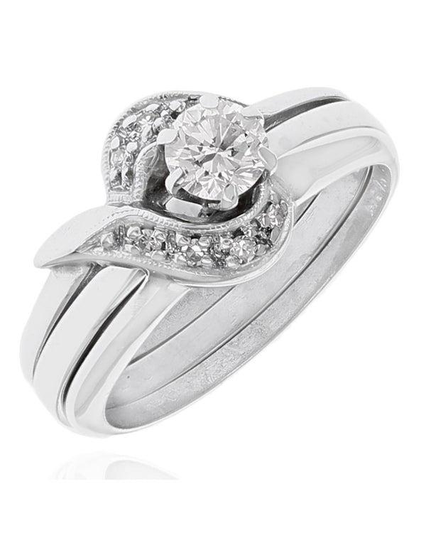 Diamond Milgrain Accent Wedding Set in White Gold