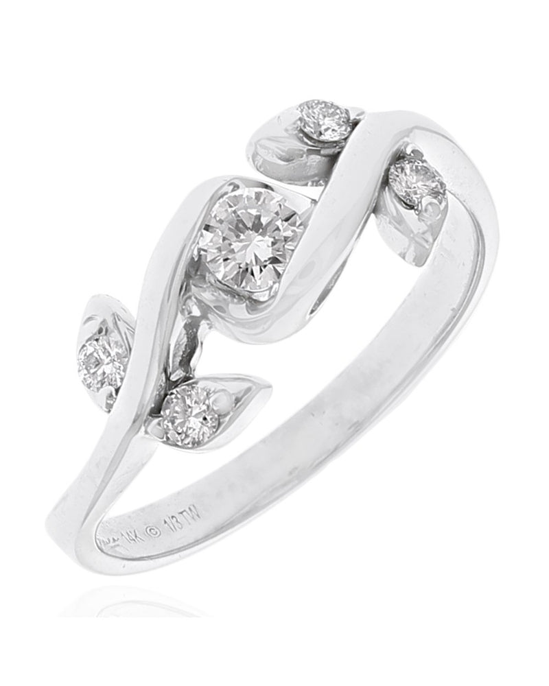 Diamond Foliate Bypass Ring in White Gold
