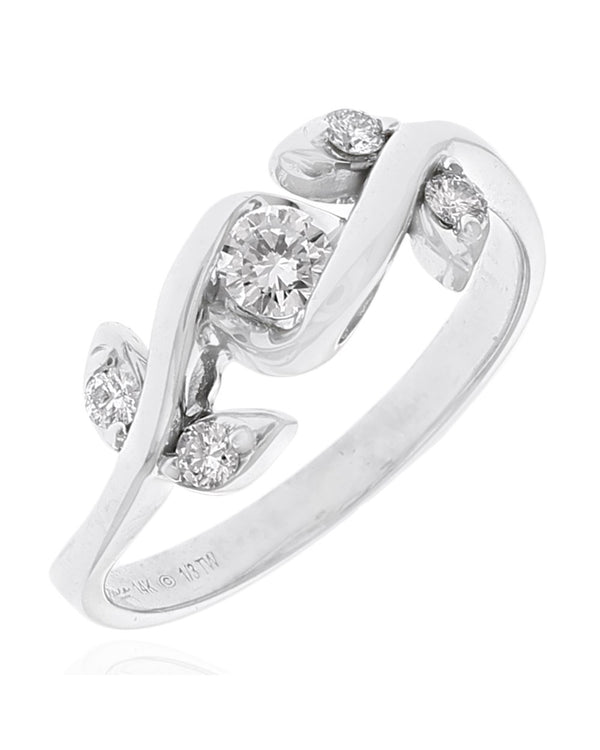 Diamond Foliate Bypass Ring in White Gold