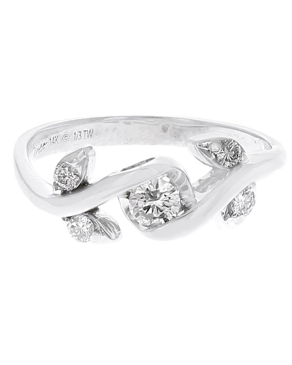 Diamond Foliate Bypass Ring in White Gold