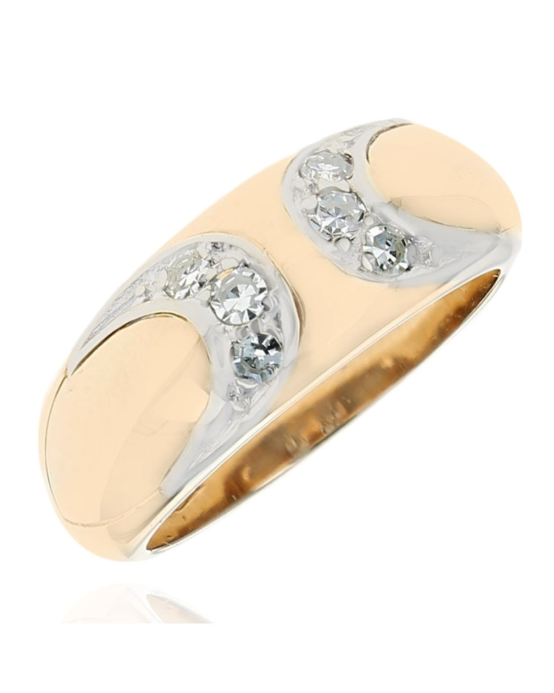 Diamond Crescent Accent Tapered Ring in Yellow Gold