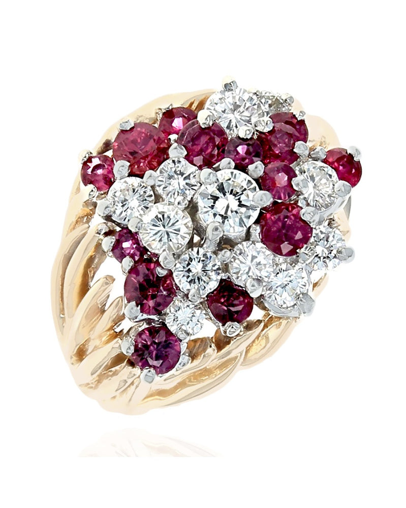 Raspberry Sapphire and Diamond Cluster Ring
