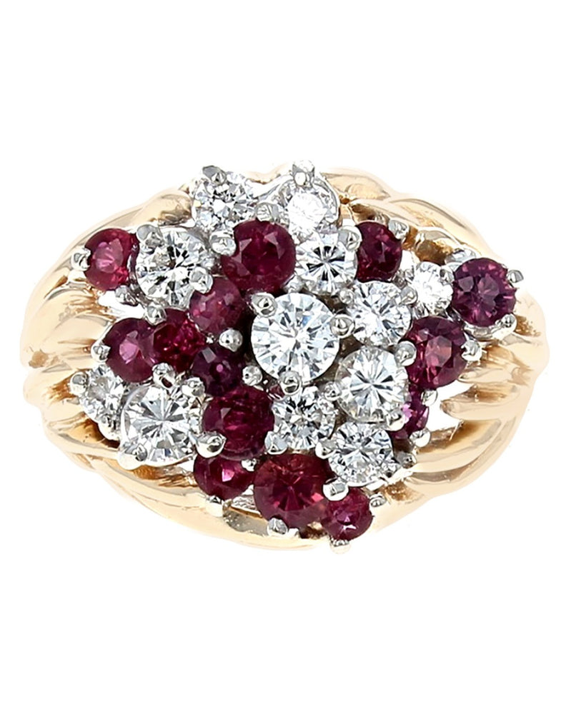 Raspberry Sapphire and Diamond Cluster Ring