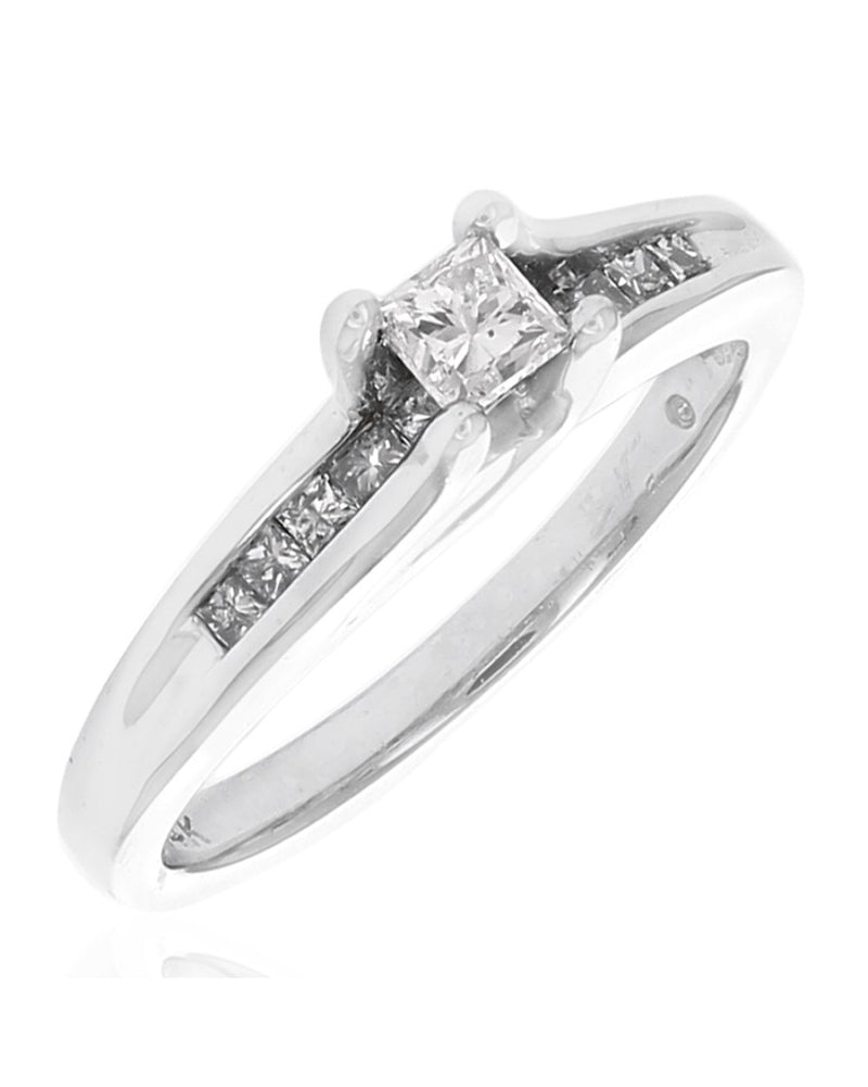 High Profile Diamond Bypass Engagement Ring in White Gold