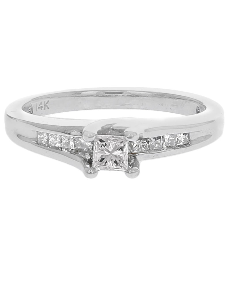 High Profile Diamond Bypass Engagement Ring in White Gold