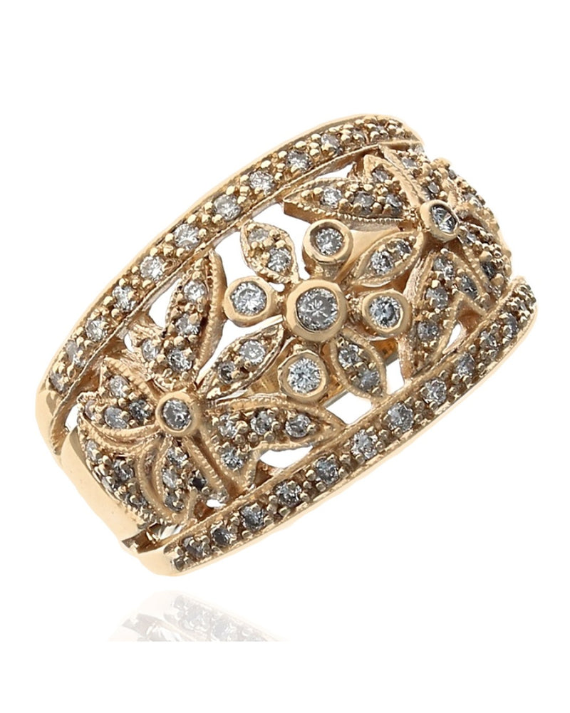 Diamond Open Cut Flower Ring in Yellow Gold