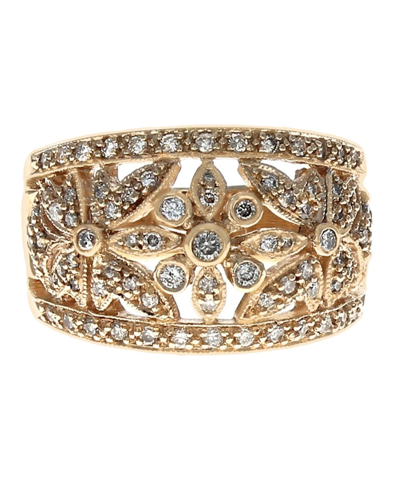 Diamond Open Cut Flower Ring in Yellow Gold