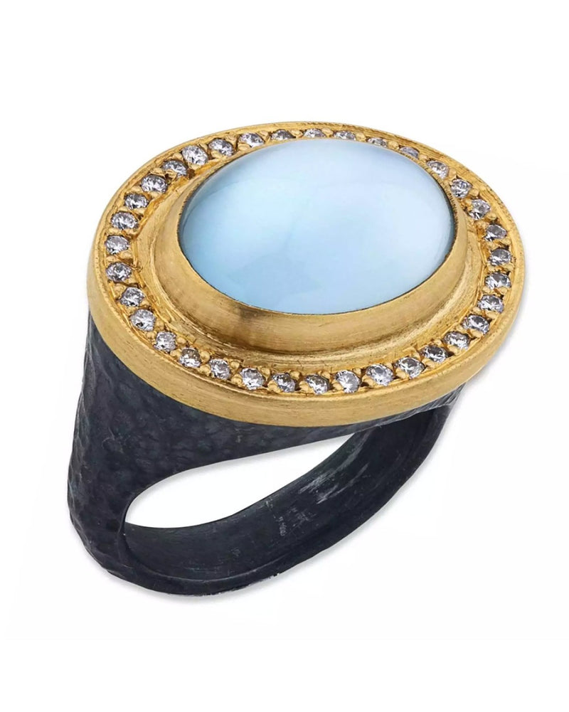 Lika Behar Pompeii Blue Topaz Diamond Halo East West Ring