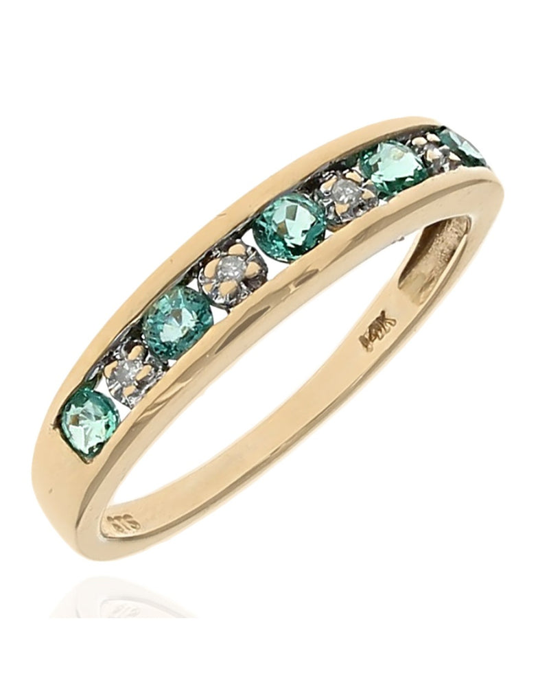 Alternating Green Beryl and Diamond Tapered Ring in Yellow Gold