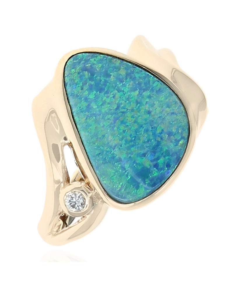 Ethiopian Boulder Opal and Diamond Accent Ring