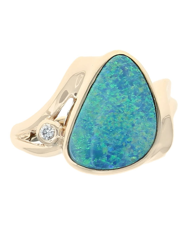 Ethiopian Boulder Opal and Diamond Accent Ring