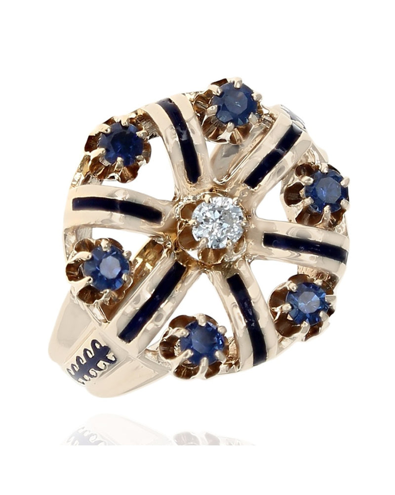 Vintage Sapphire, Diamond and Blue Enamel Ring