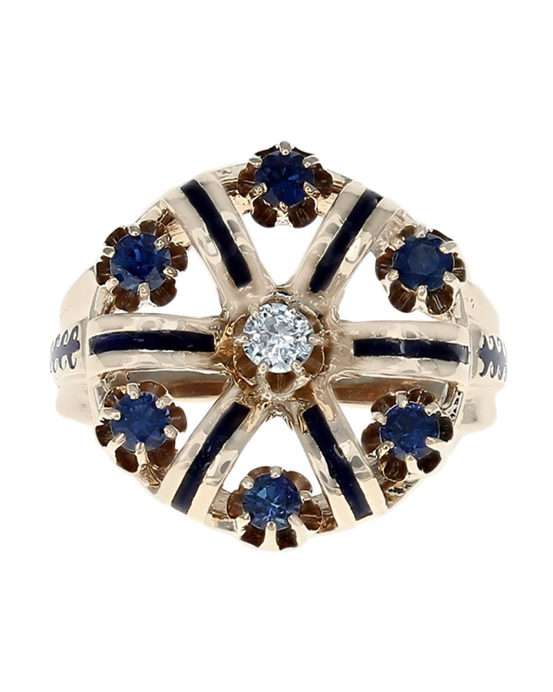 Vintage Sapphire, Diamond and Blue Enamel Ring