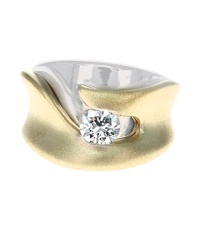 Diamond Solitaire Fashion Ring in White and Yellow Gold