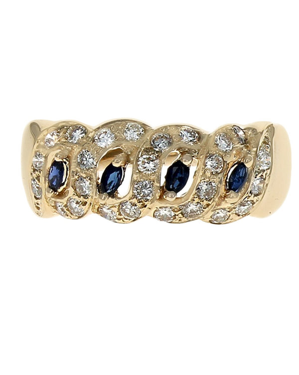 Marquise Cut Sapphire and Diamond S Motif Tapered Band