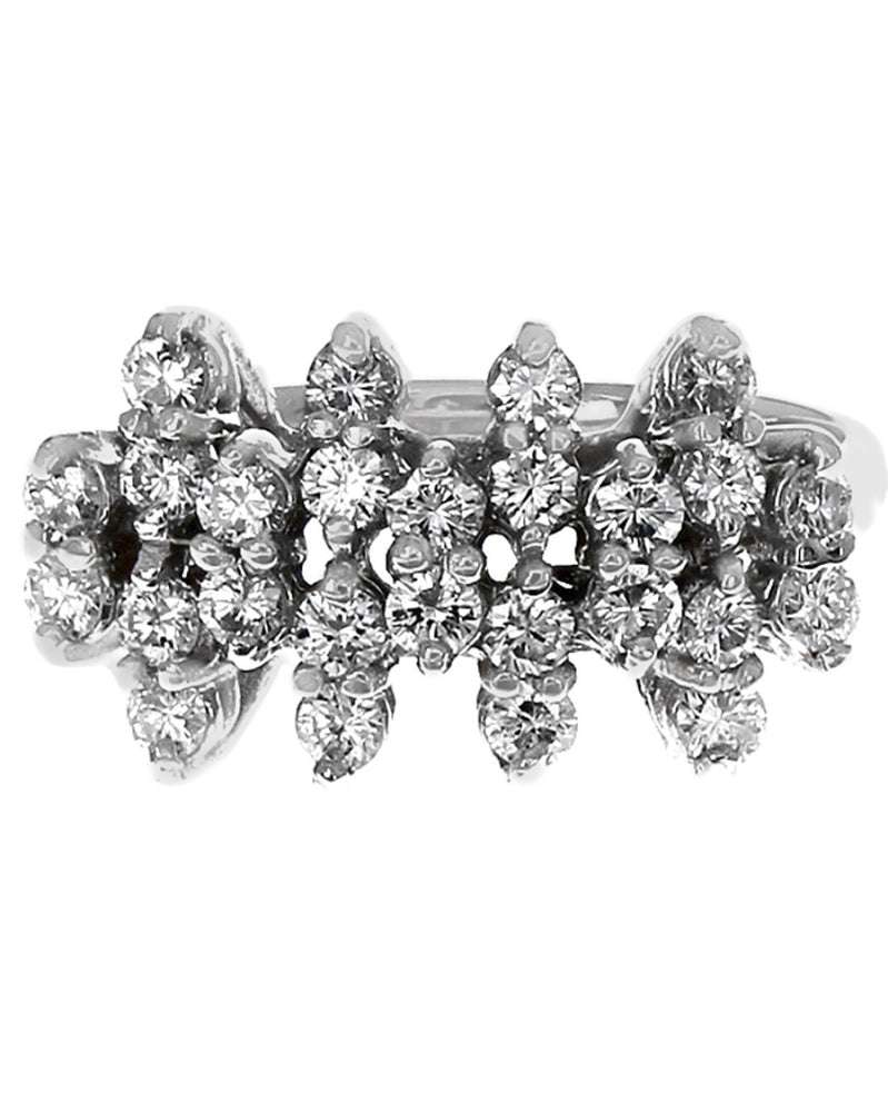 4 Row Staggered Diamond Ring in White Gold