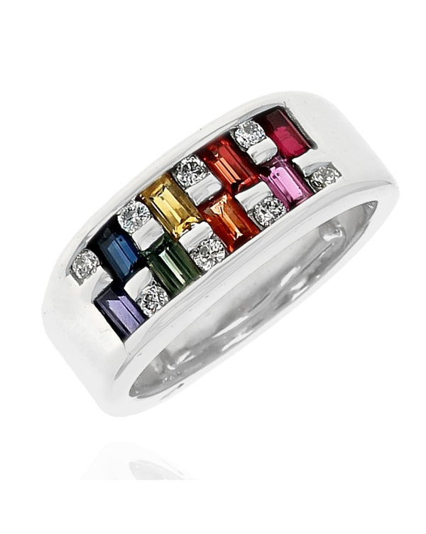 Gents Multicolor Sapphire, Ruby and Diamond Band