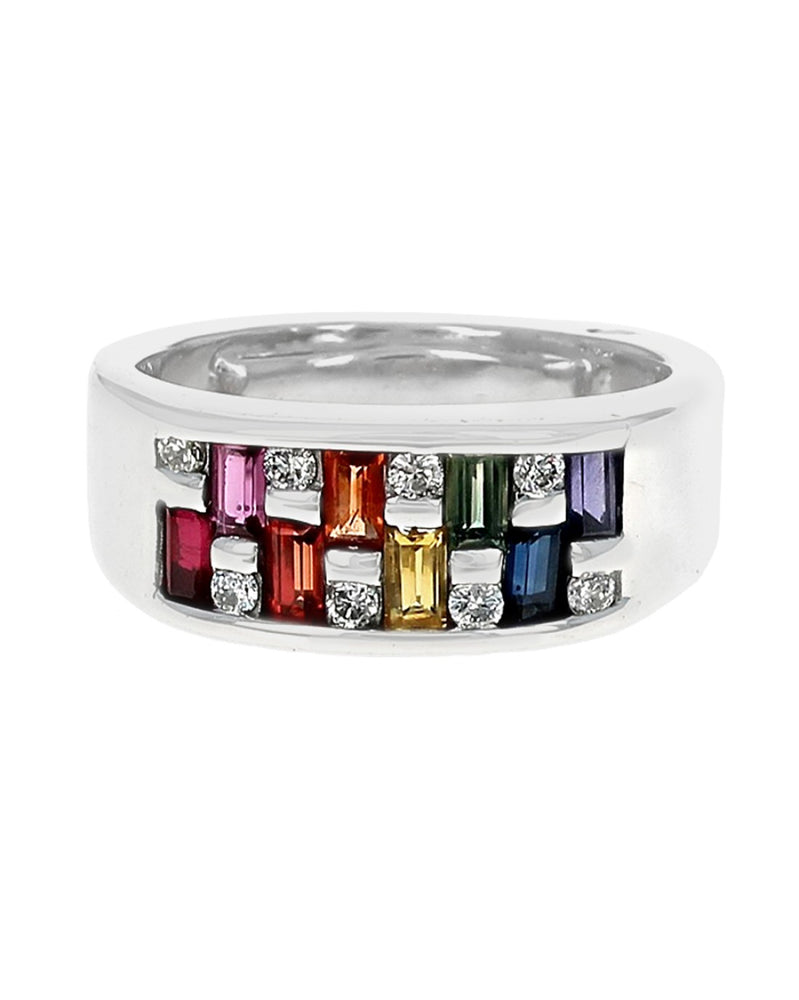 Gents Multicolor Sapphire, Ruby and Diamond Band