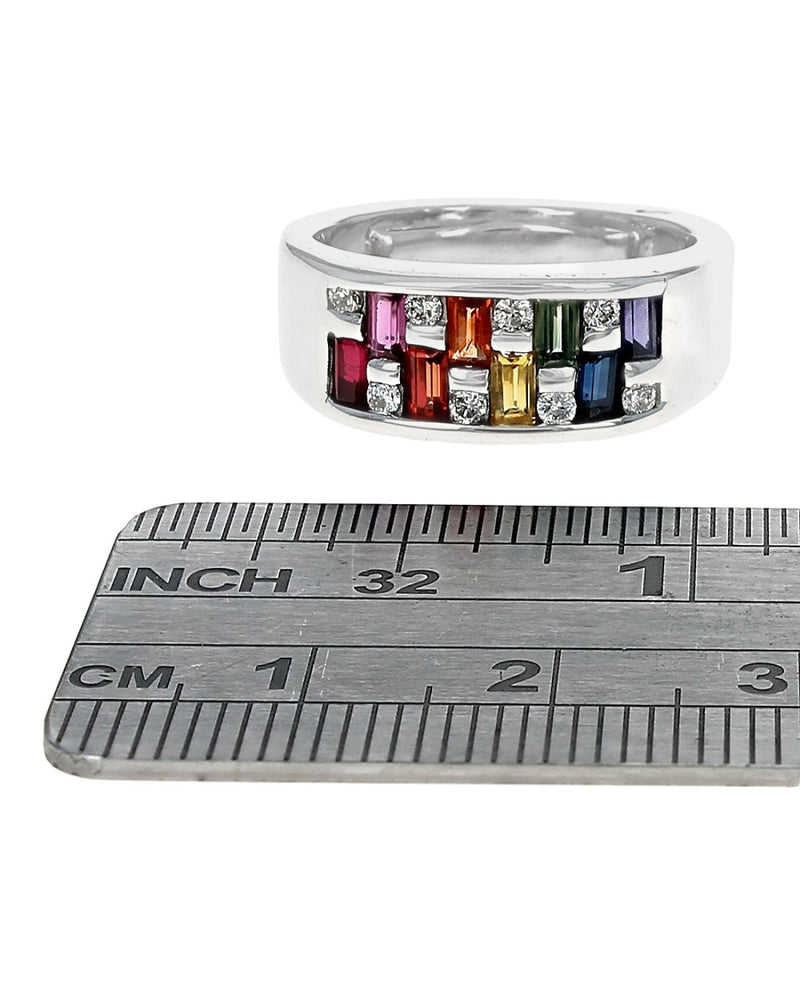 Gents Multicolor Sapphire, Ruby and Diamond Band