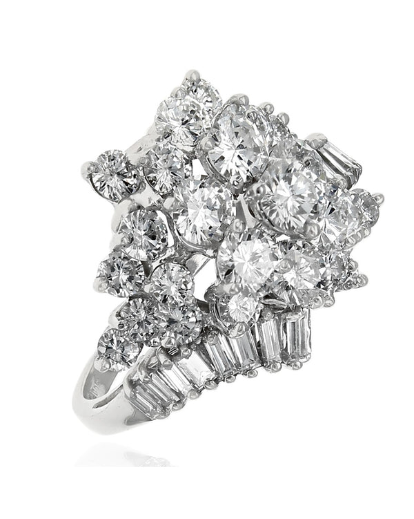 Round and Baguette Diamond Bypass Cocktail Ring