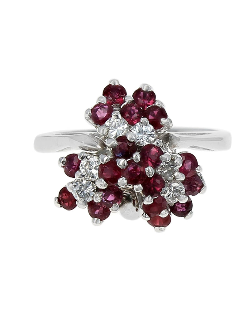 Ruby and Diamond Cluster Cocktail Ring in White Gold