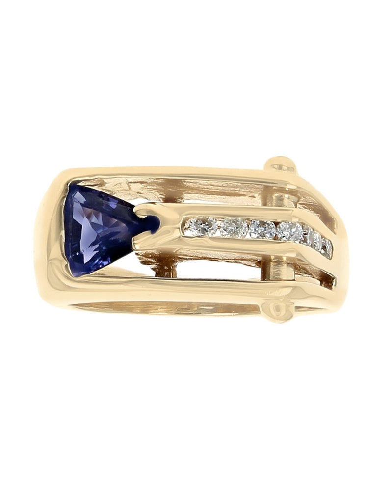 Trillion Tanzanite and Diamond Open Horizontal Tapered Ring