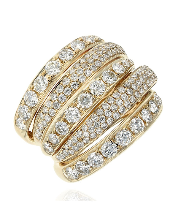 5 Row 5 Band Diamond Wide Ring in Gold