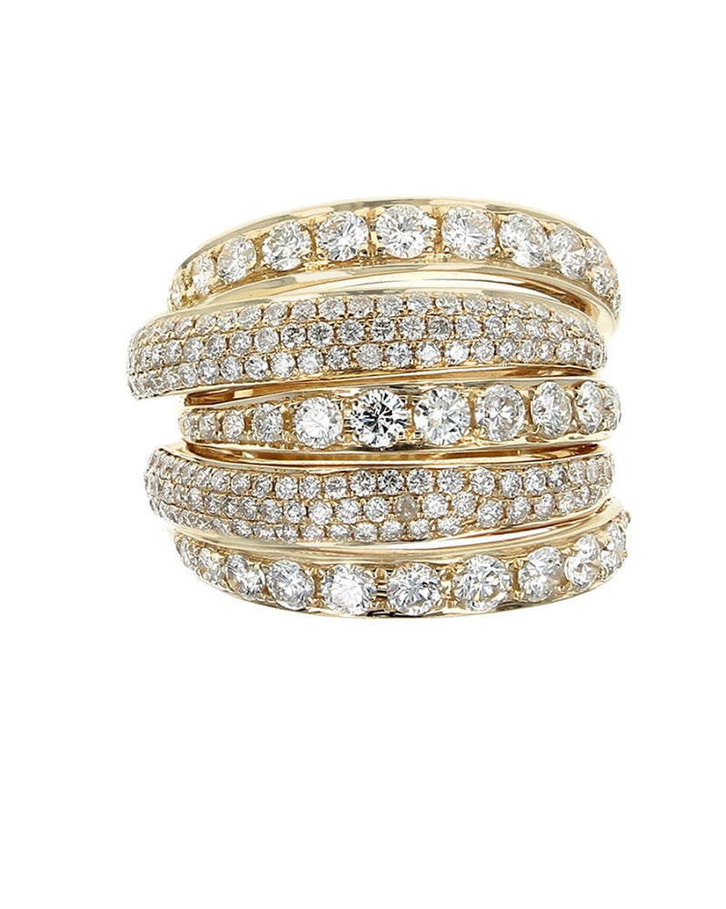 5 Row 5 Band Diamond Wide Ring in Gold