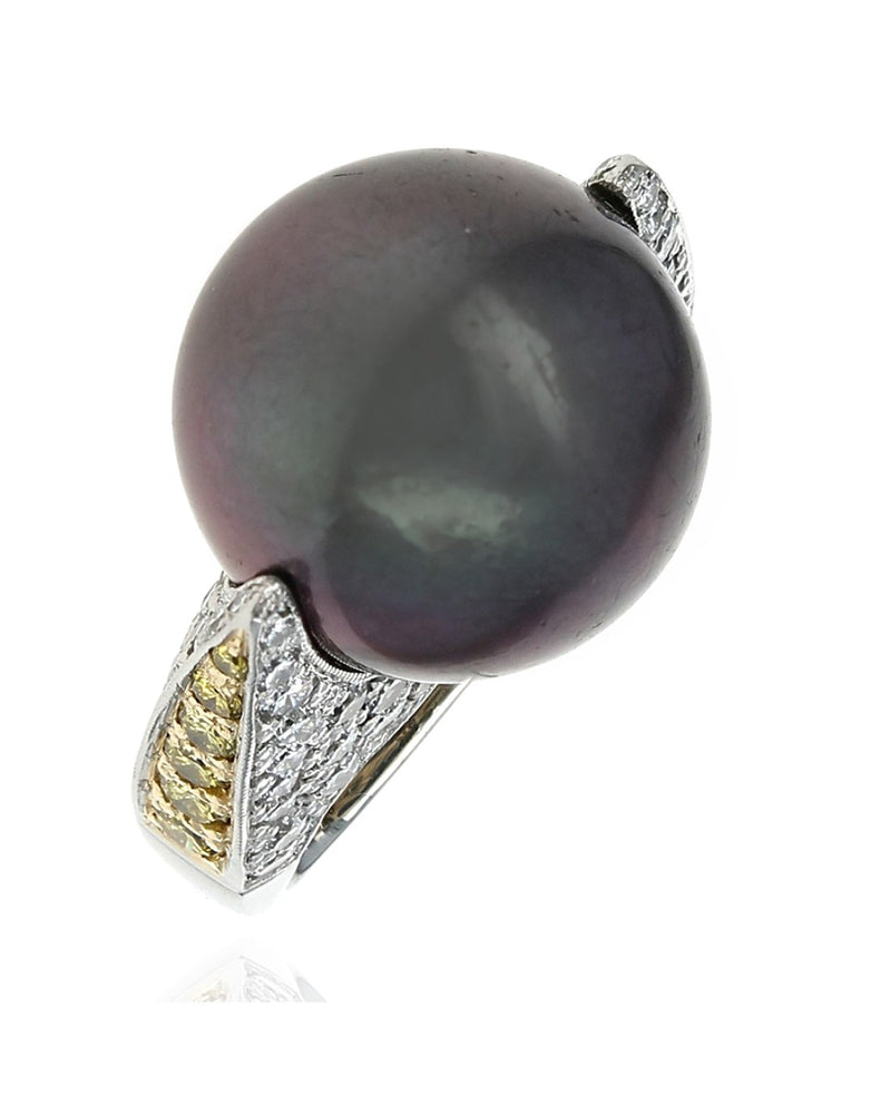 Tahitian Pearl and Diamond Square Shank Fashion Ring