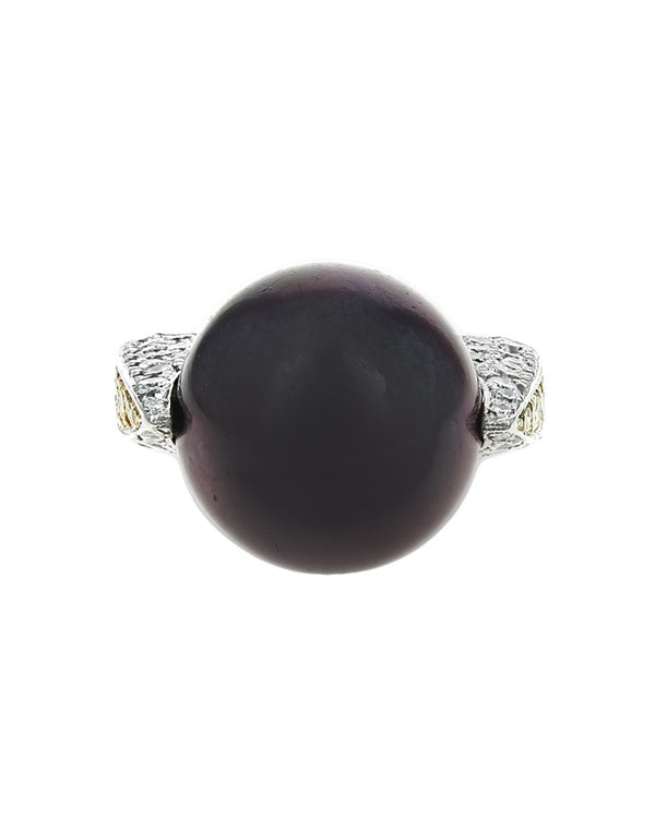 Tahitian Pearl and Diamond Square Shank Fashion Ring