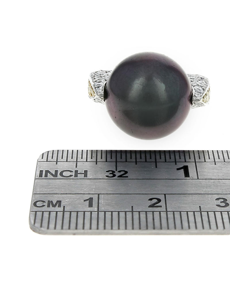 Tahitian Pearl and Diamond Square Shank Fashion Ring