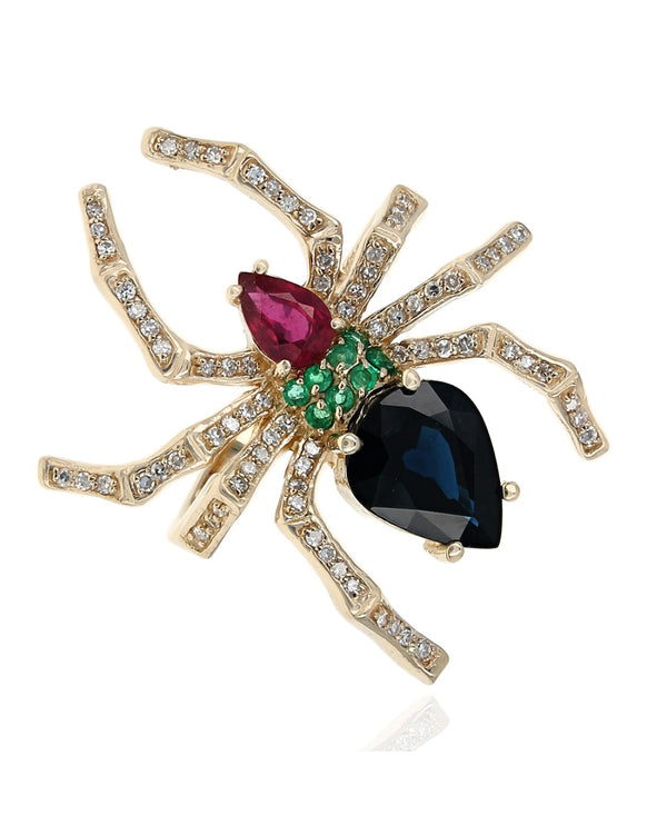 Multi Gemstone Spider Ring in Gold