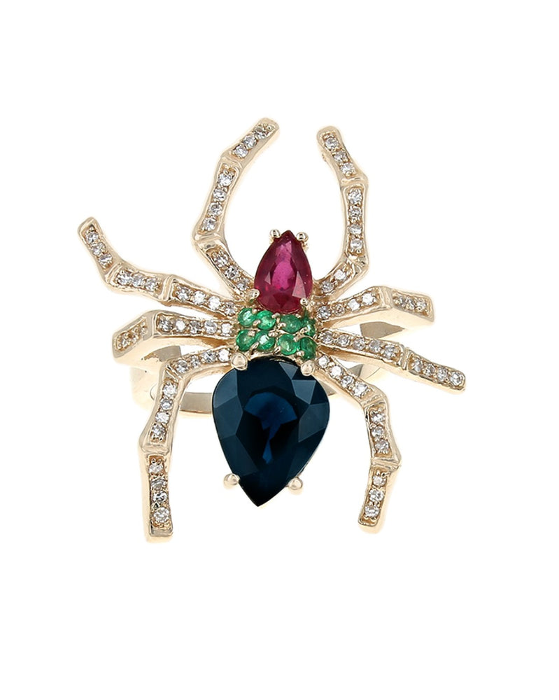 Multi Gemstone Spider Ring in Gold