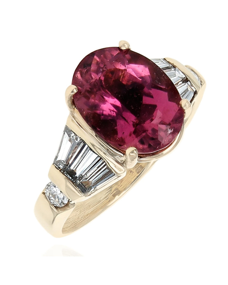 Pink Tourmaline and Mixed Cut Diamond Ring