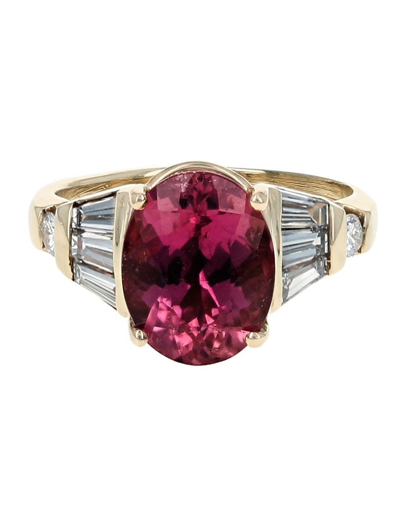 Pink Tourmaline and Mixed Cut Diamond Ring