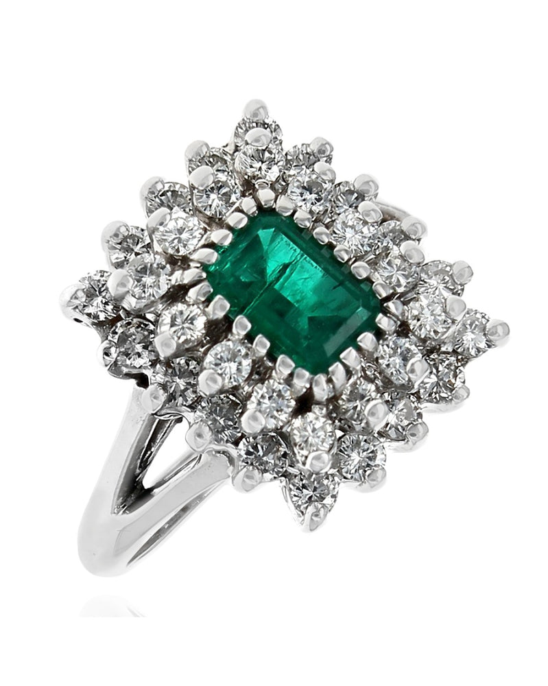 Emerald and Diamond Double Halo Ring