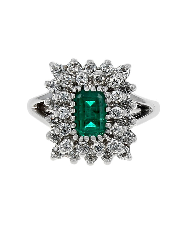 Emerald and Diamond Double Halo Ring