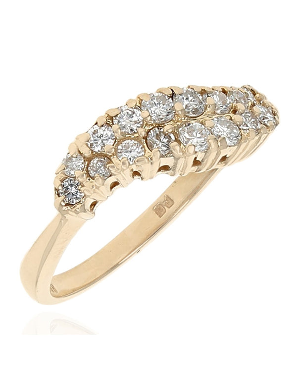 2 Row Diamond Wave Ring in Yellow Gold