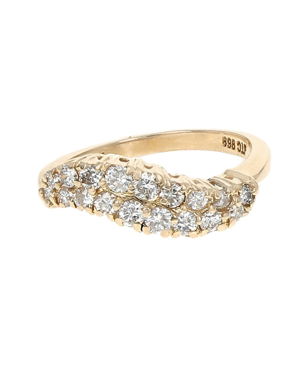 2 Row Diamond Wave Ring in Yellow Gold