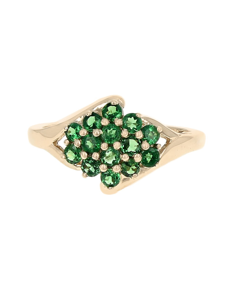 Tsavorite Garnet Cluster Ring in Yellow Gold