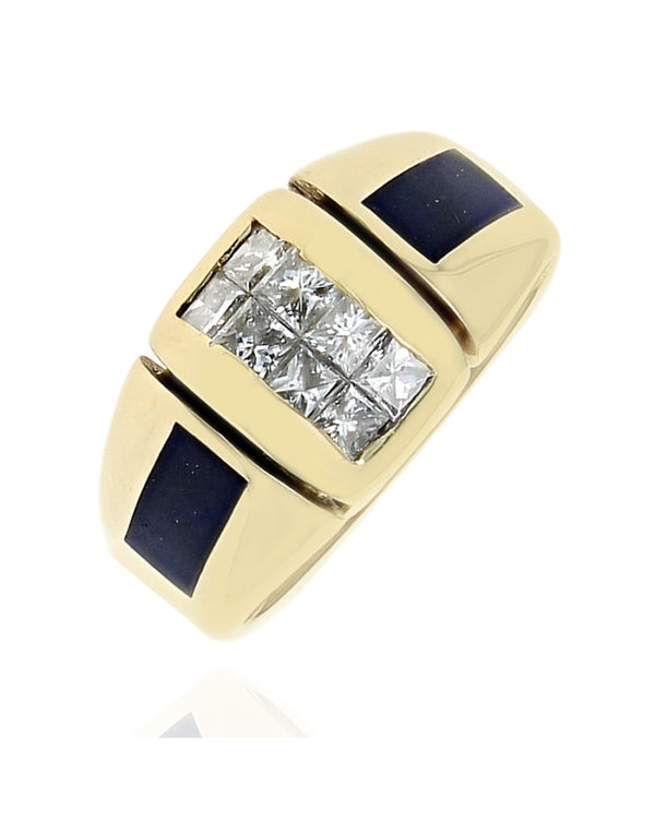 Diamond and Lapis Inlay Ring in Yellow Gold